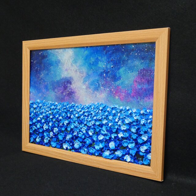 真作　原画　限定一点　油絵風　美術館の額縁風　知性の原初核 一点物】油絵 原画【Eternal Blue —無限の青—】風景画 ネモフィラ