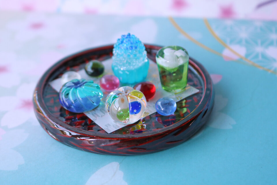 ガラスの和菓子セット(夏の和菓子)☆ガラスのミニチュア和菓子店