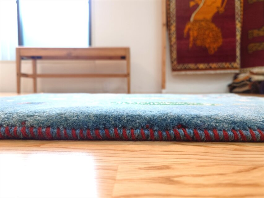 ペルシャギャッベ / サイズ：87x87cm。…zg2。 ペルシャ ギャッベ 玄関マット 87x65cm 水色 糸杉 ヤギ 羊 RJ16839