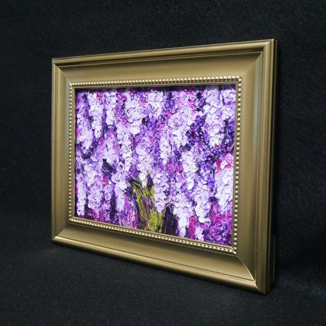 油絵 原画【藤の花】｜春を彩る紫の情景｜風景画 インテリア ミニ絵画