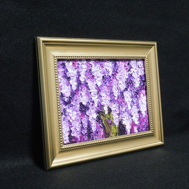 癒しの空間に 抽象画風 油絵「藤の花」ミニアート 油絵 原画【藤の花】｜春を彩る紫の情景｜風景画 インテリア ミニ絵画