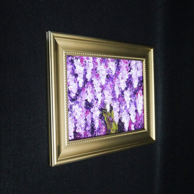 油絵 原画【藤の花】｜春を彩る紫の情景｜風景画 インテリア ミニ絵画