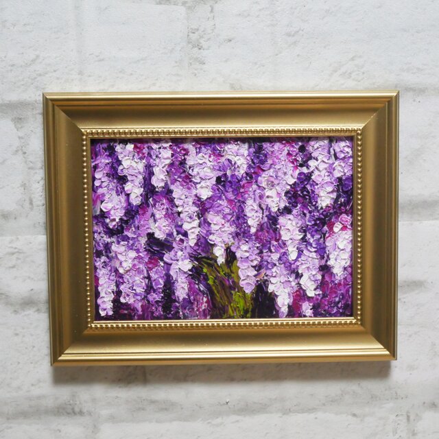 油絵 原画【藤の花】｜春を彩る紫の情景｜風景画 インテリア ミニ絵画