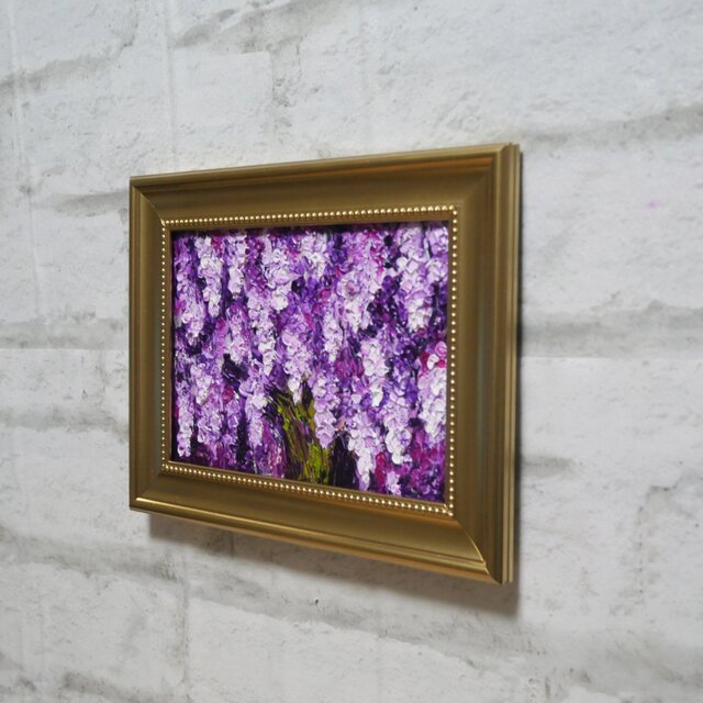 油絵 原画【藤の花】｜春を彩る紫の情景｜風景画 インテリア ミニ絵画