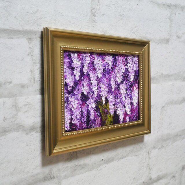 油絵 原画【藤の花】｜春を彩る紫の情景｜風景画 インテリア ミニ絵画