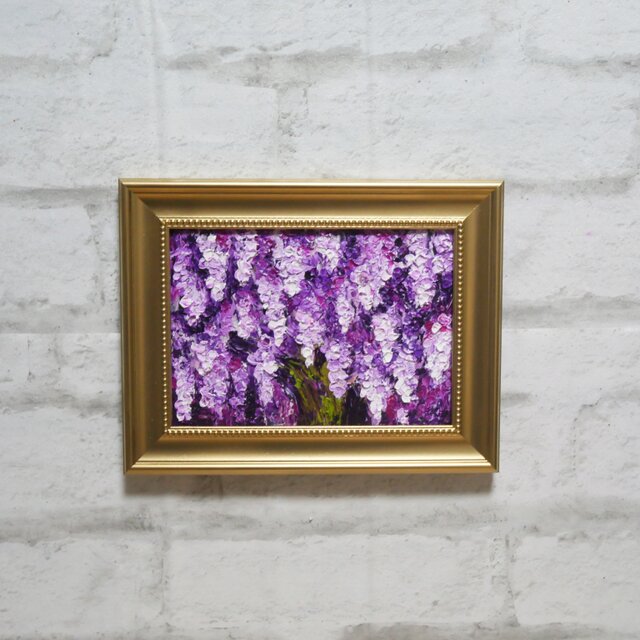 油絵 原画【藤の花】｜春を彩る紫の情景｜風景画 インテリア ミニ絵画