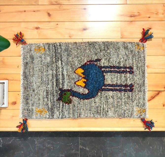 ペルシャ ギャッベ 玄関マット小 ラグ 61x39cm グレー ラクダ NN20254
