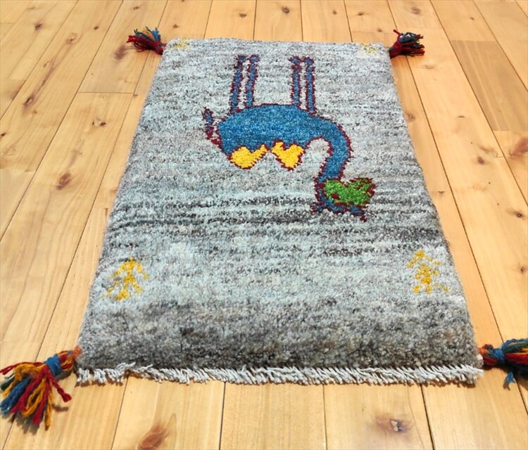 ペルシャ ギャッベ 玄関マット小 ラグ 61x39cm グレー ラクダ NN20254