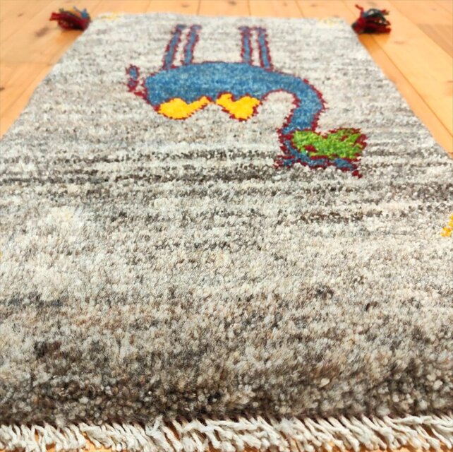 ペルシャ ギャッベ 玄関マット小 ラグ 61x39cm グレー ラクダ NN20254