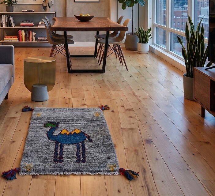 ペルシャ ギャッベ 玄関マット小 ラグ 61x39cm グレー ラクダ NN20254