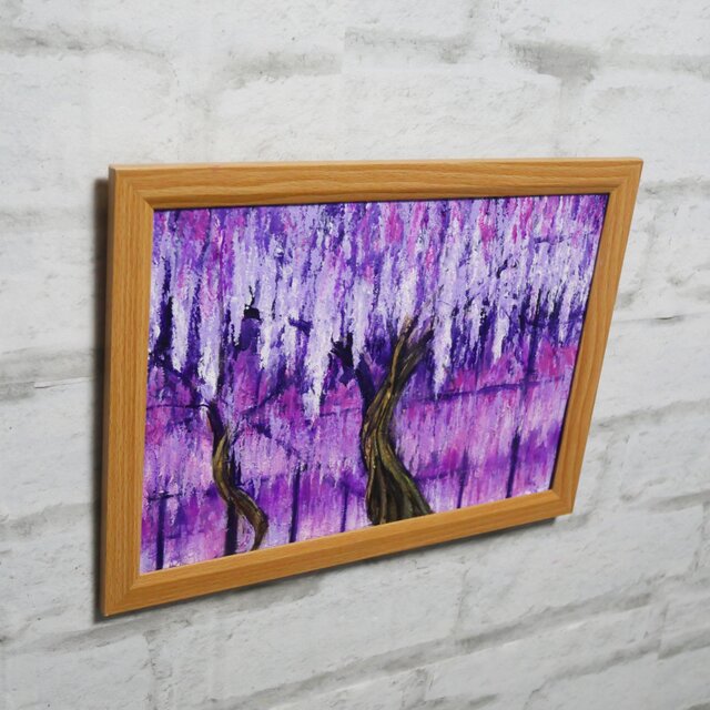 アート塔✳︎59×88シャンデリア　紫陽花パープル　デニム　トルコヴィンテージラグ 藤の花 油絵 原画【天空から降る紫のシャンデリア】春・初夏の