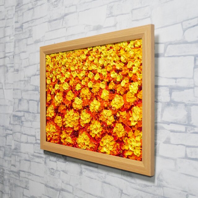 油絵 絵画【黄金の祝祭 〜マリーゴールドの輝き〜】アートパネル 原画