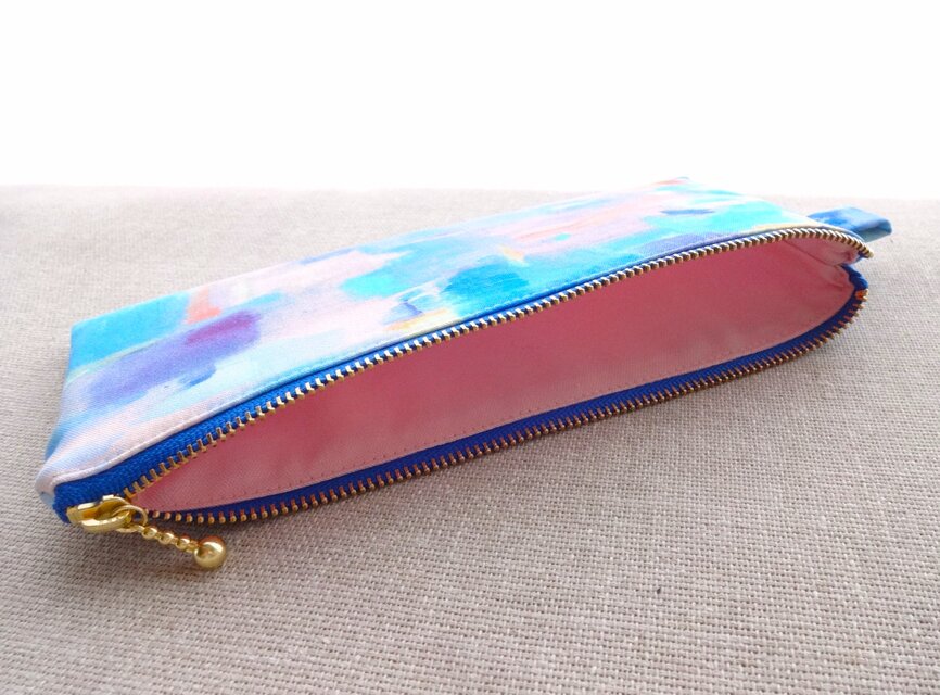 水彩画アートフラットポーチ＊ファスナー20cm＊USAコットン＊michael
