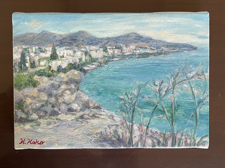 青い地中海(油絵0号、キャンバス、風景画、スペイン) | iichi 日々の