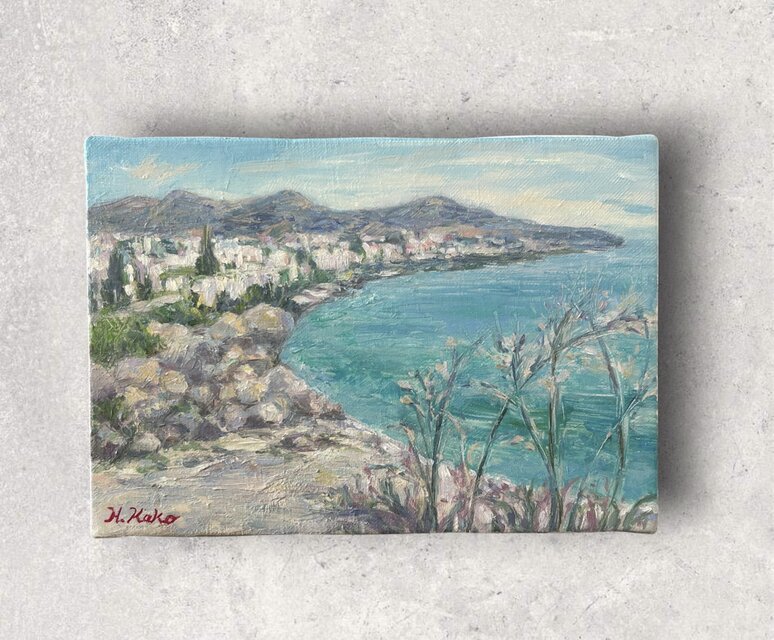 青い地中海(油絵0号、キャンバス、風景画、スペイン) | iichi 日々の