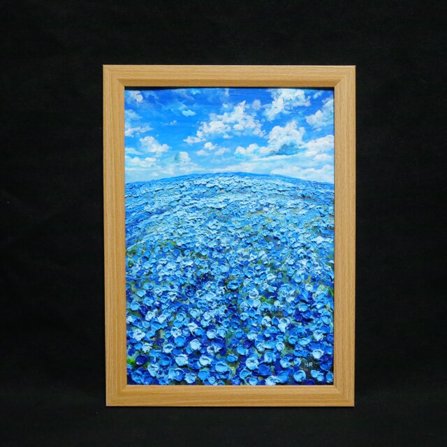 油絵 原画【青の楽園】ネモフィラ 春の風景画 絵画 インテリアアート