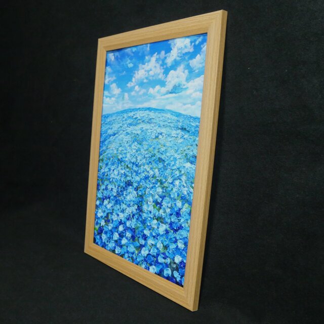 油絵 原画【青の楽園】ネモフィラ 春の風景画 絵画 インテリアアート