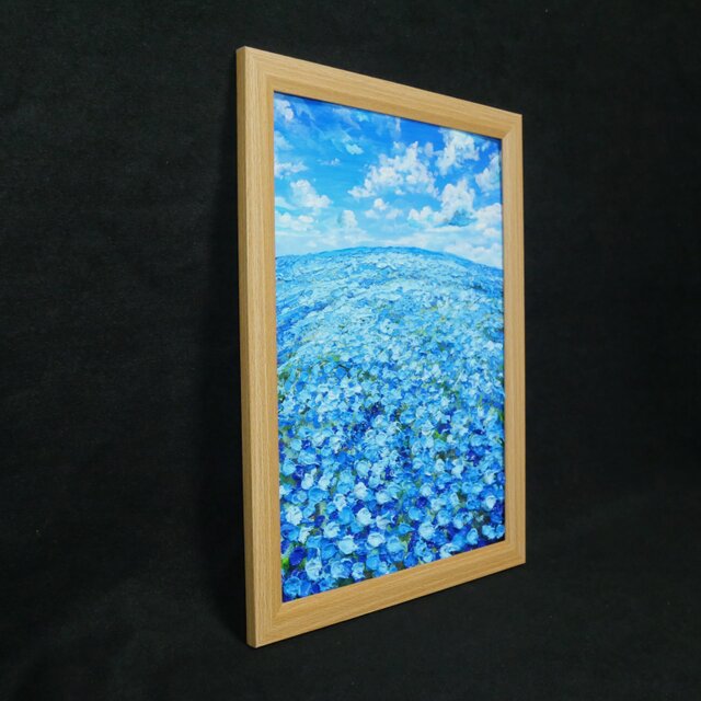 油絵 原画【青の楽園】ネモフィラ 春の風景画 絵画 インテリアアート