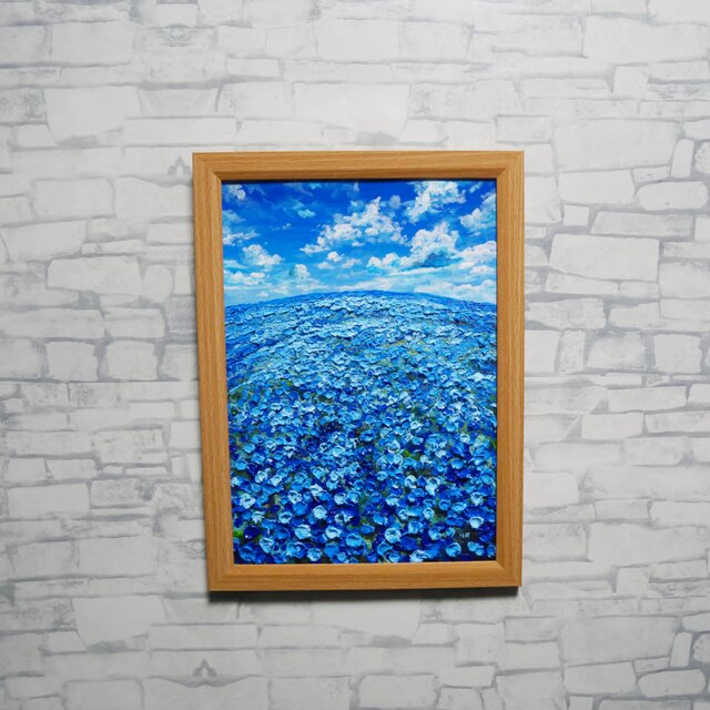 油絵 原画【青の楽園】ネモフィラ 春の風景画 絵画 インテリアアート