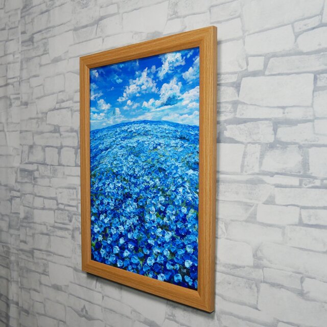 油絵 原画【青の楽園】ネモフィラ 春の風景画 絵画 インテリアアート