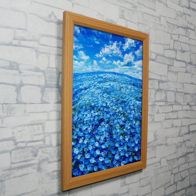 油絵 原画【青の楽園】ネモフィラ 春の風景画 絵画 インテリアアート