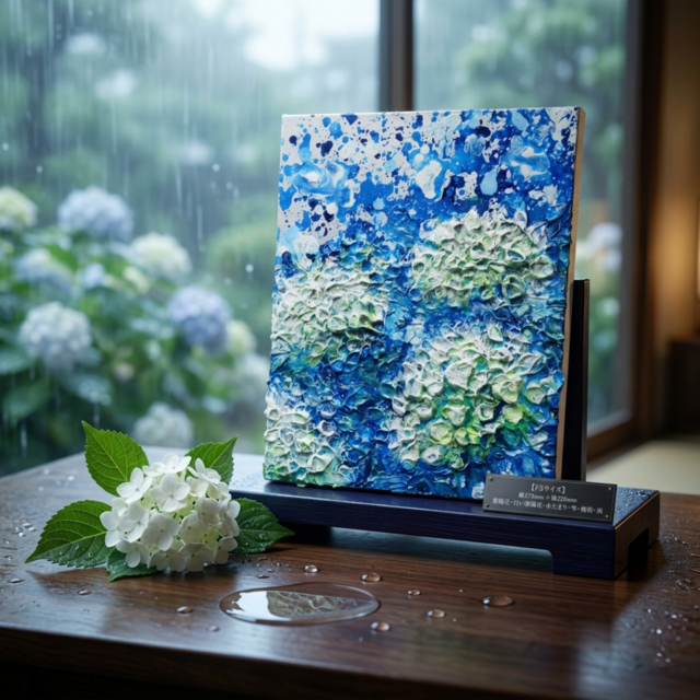 初夏の雫】3Dテクスチャーアート / 紫陽花カラーのモダン油絵 | iichi