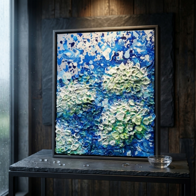 初夏の雫】3Dテクスチャーアート / 紫陽花カラーのモダン油絵 | iichi
