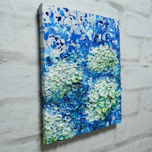 初夏の雫】3Dテクスチャーアート / 紫陽花カラーのモダン油絵 | iichi
