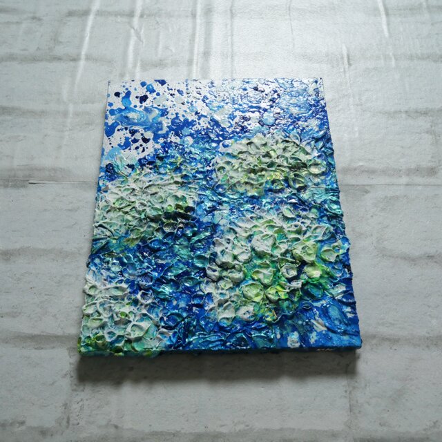 モザイク　油絵アート 初夏の雫】3Dテクスチャーアート / 紫陽花カラーのモダン油絵 | iichi