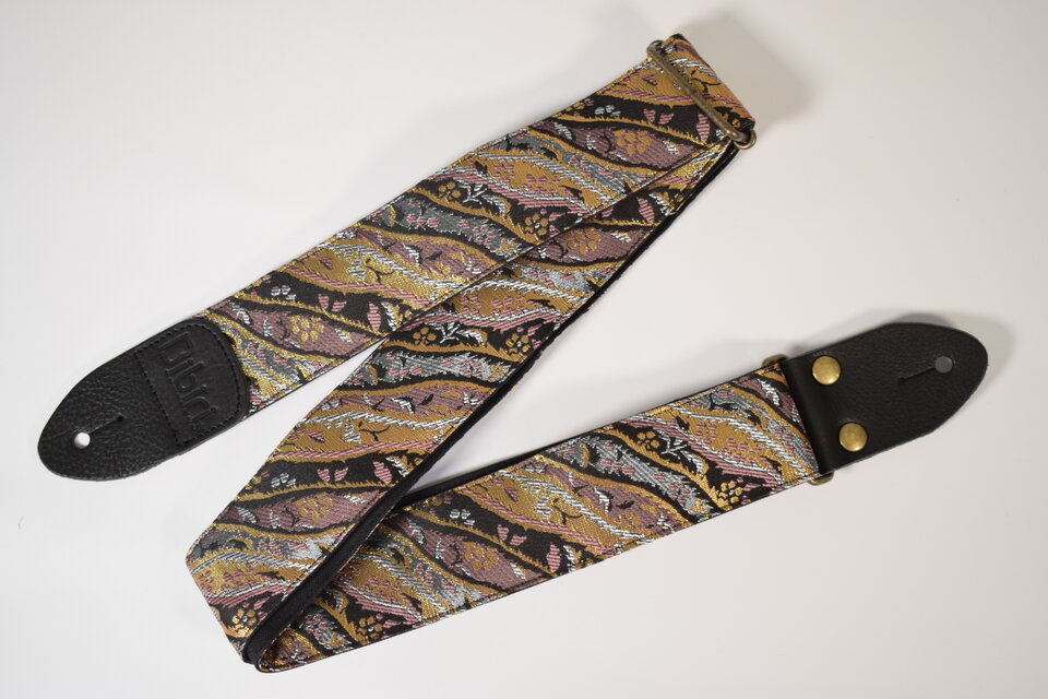 和柄 ギターストラップ 金襴 斜め縞 | Handmade Japanese Guitar Strap