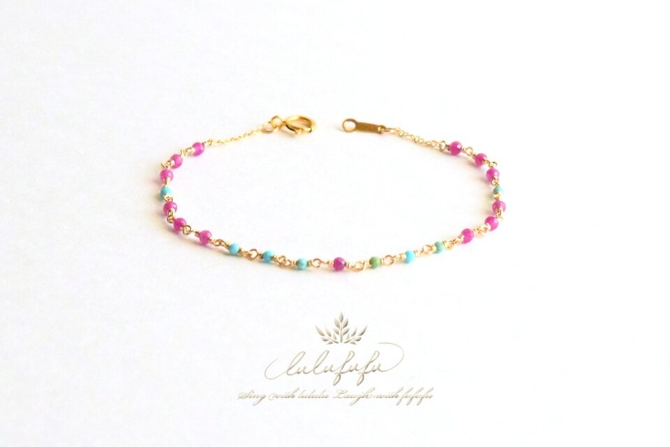 14Kgf ◇小さな綺羅めきbracelet◇～ビルマ産ルビーとアメリカ産 