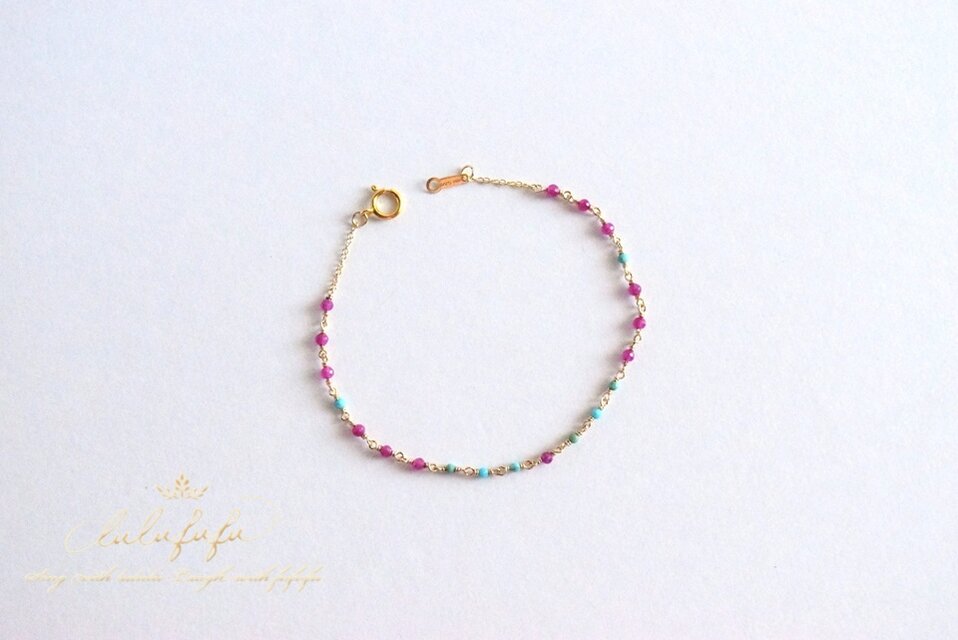 14Kgf ◇小さな綺羅めきbracelet◇～ビルマ産ルビーとアメリカ産
