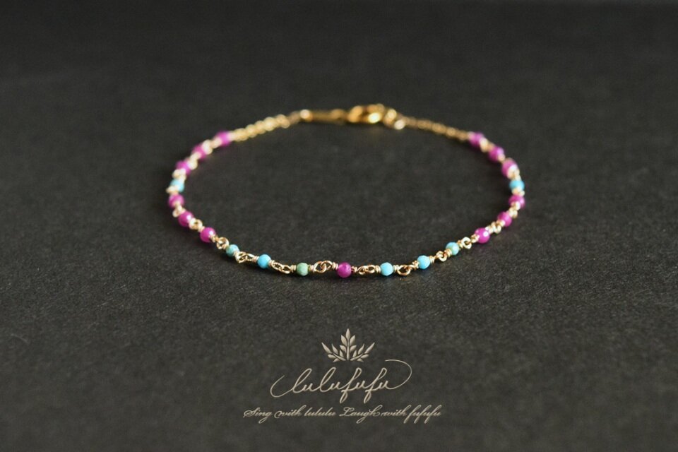 14Kgf ◇小さな綺羅めきbracelet◇～ビルマ産ルビーとアメリカ産
