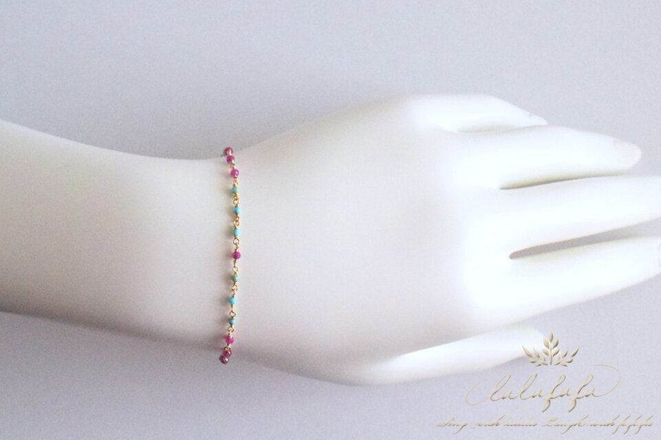 14Kgf ◇小さな綺羅めきbracelet◇～ビルマ産ルビーとアメリカ産