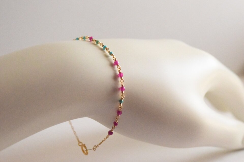 14Kgf ◇小さな綺羅めきbracelet◇～ビルマ産ルビーとアメリカ産