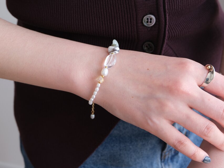 kuldi og hlýja bracelet 淡水バロックパール 天然石ブレスレット 翡翠