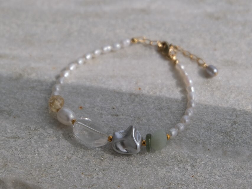 kuldi og hlýja bracelet 淡水バロックパール 天然石ブレスレット 翡翠