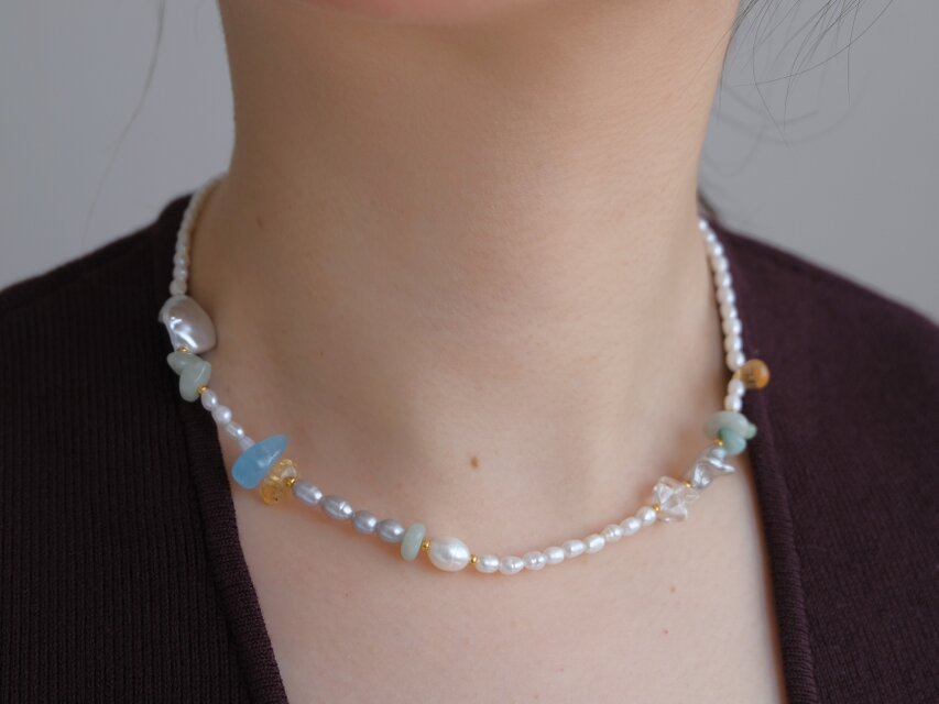 kuldi og hlýja necklace 淡水バロックパール 天然石ネックレス 翡翠