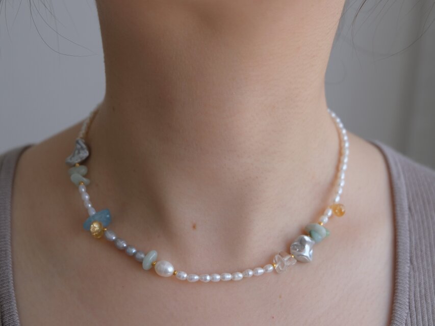 kuldi og hlýja necklace 淡水バロックパール 天然石ネックレス 翡翠