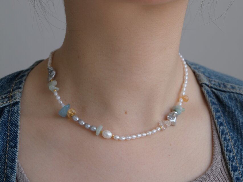 kuldi og hlýja necklace 淡水バロックパール 天然石ネックレス 翡翠