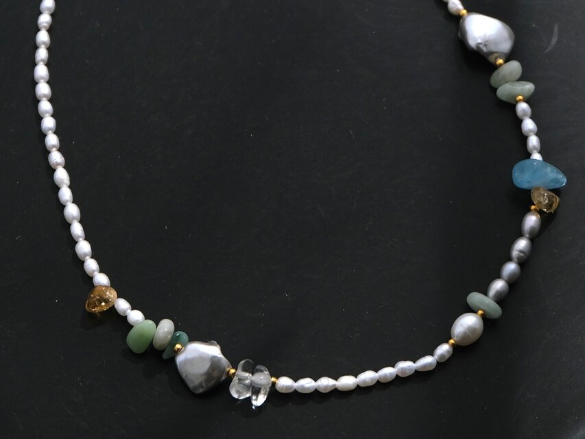 kuldi og hlýja necklace 淡水バロックパール 天然石ネックレス 翡翠