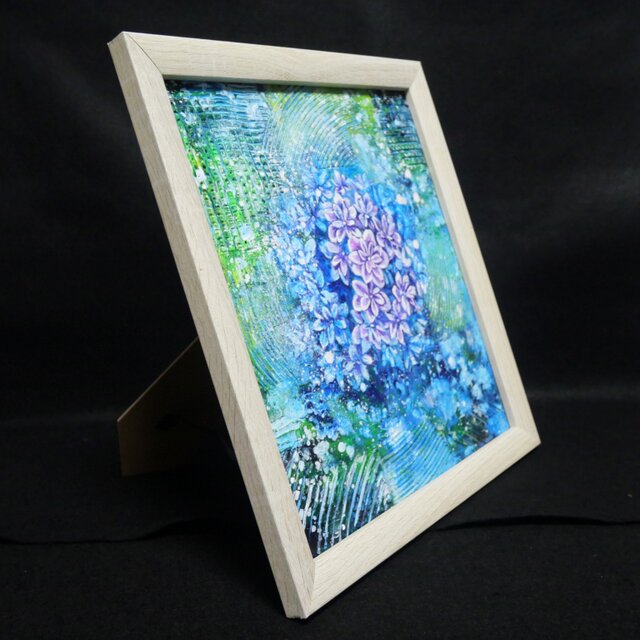 油彩画 原画『万華鏡のなかの雨音』あじさいの絵 額付き｜初夏の