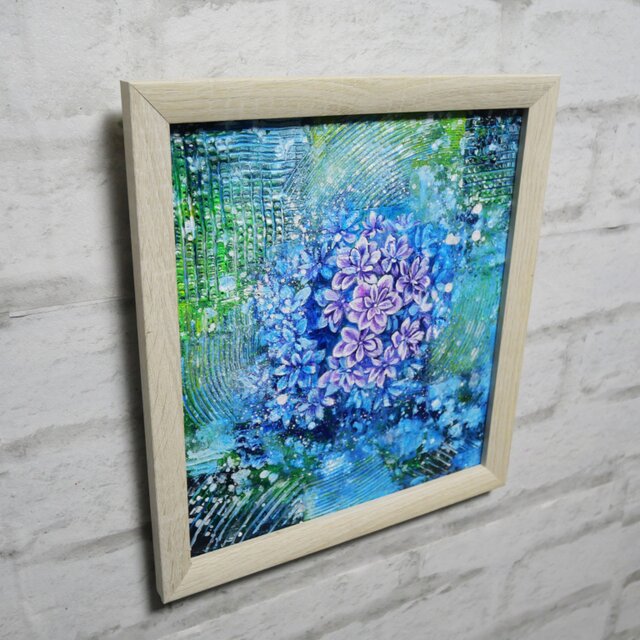 特大サイズ油彩静岡市両替町の雨の夜景 油彩画 原画『万華鏡のなかの雨音』あじさいの絵 額付き｜初夏の