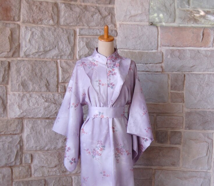 レトロクラシカル 藤色（ふじいろ） 着物スリーブワンピース 着物