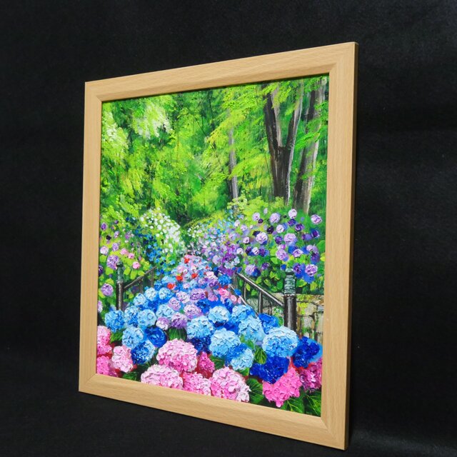 油絵【古都の万華鏡〜大和あじさい巡礼〜】油彩画 絵画 原画 初夏 梅雨