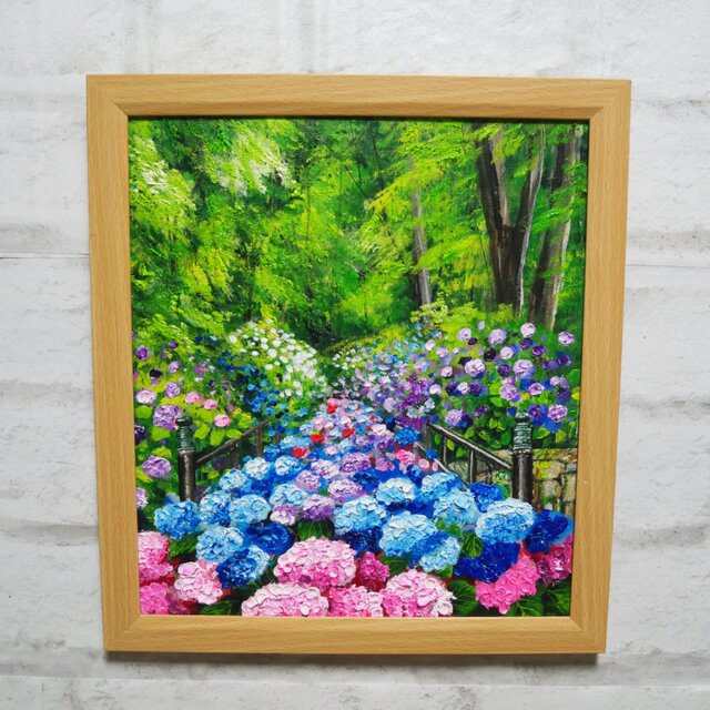 油絵【古都の万華鏡〜大和あじさい巡礼〜】油彩画 絵画 原画 初夏 梅雨