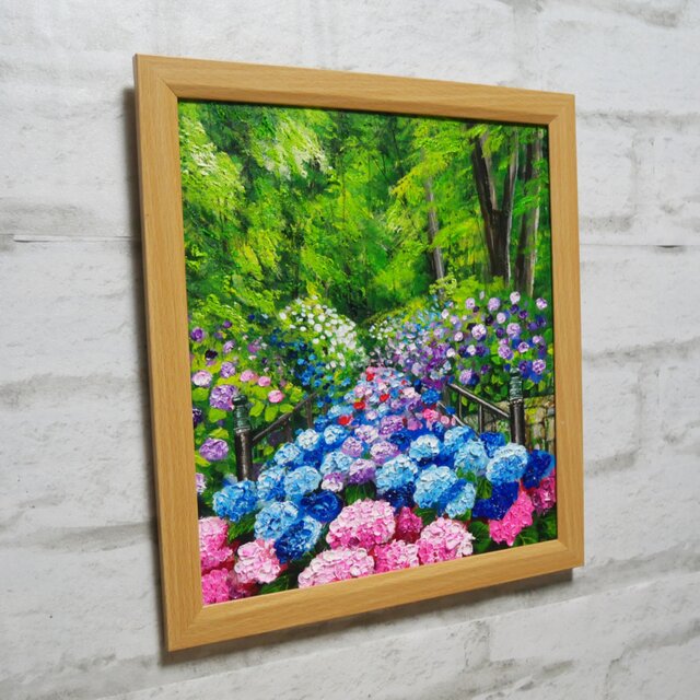 油絵【古都の万華鏡〜大和あじさい巡礼〜】油彩画 絵画 原画 初夏 梅雨