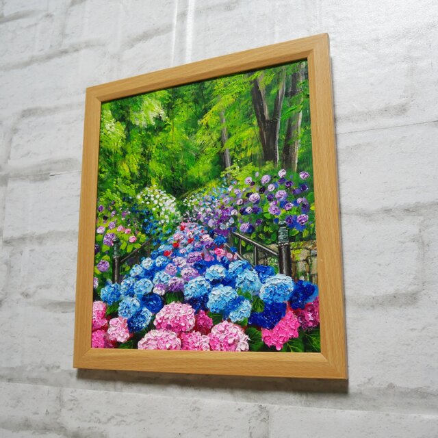 油絵【古都の万華鏡〜大和あじさい巡礼〜】油彩画 絵画 原画 初夏 梅雨