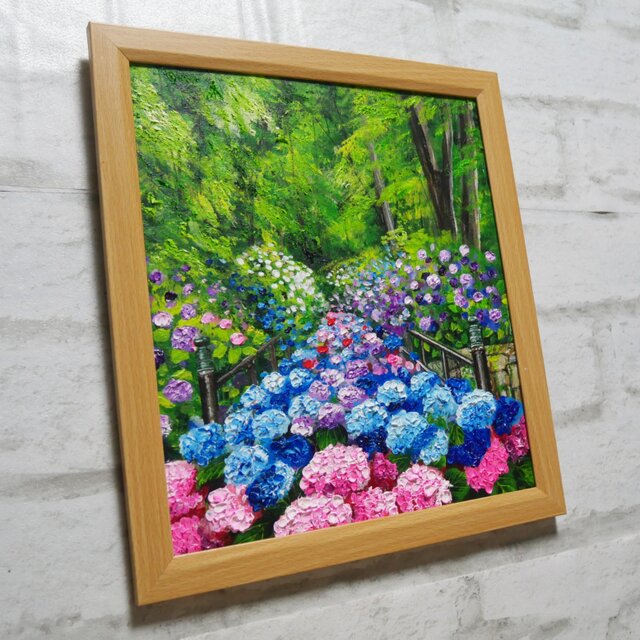 油絵【古都の万華鏡〜大和あじさい巡礼〜】油彩画 絵画 原画 初夏 梅雨