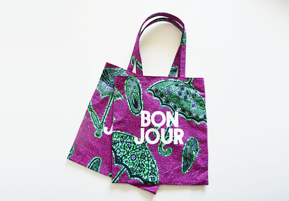 アフリカンバティック トートバッグ 『BON JOUR』 アンブレラ柄